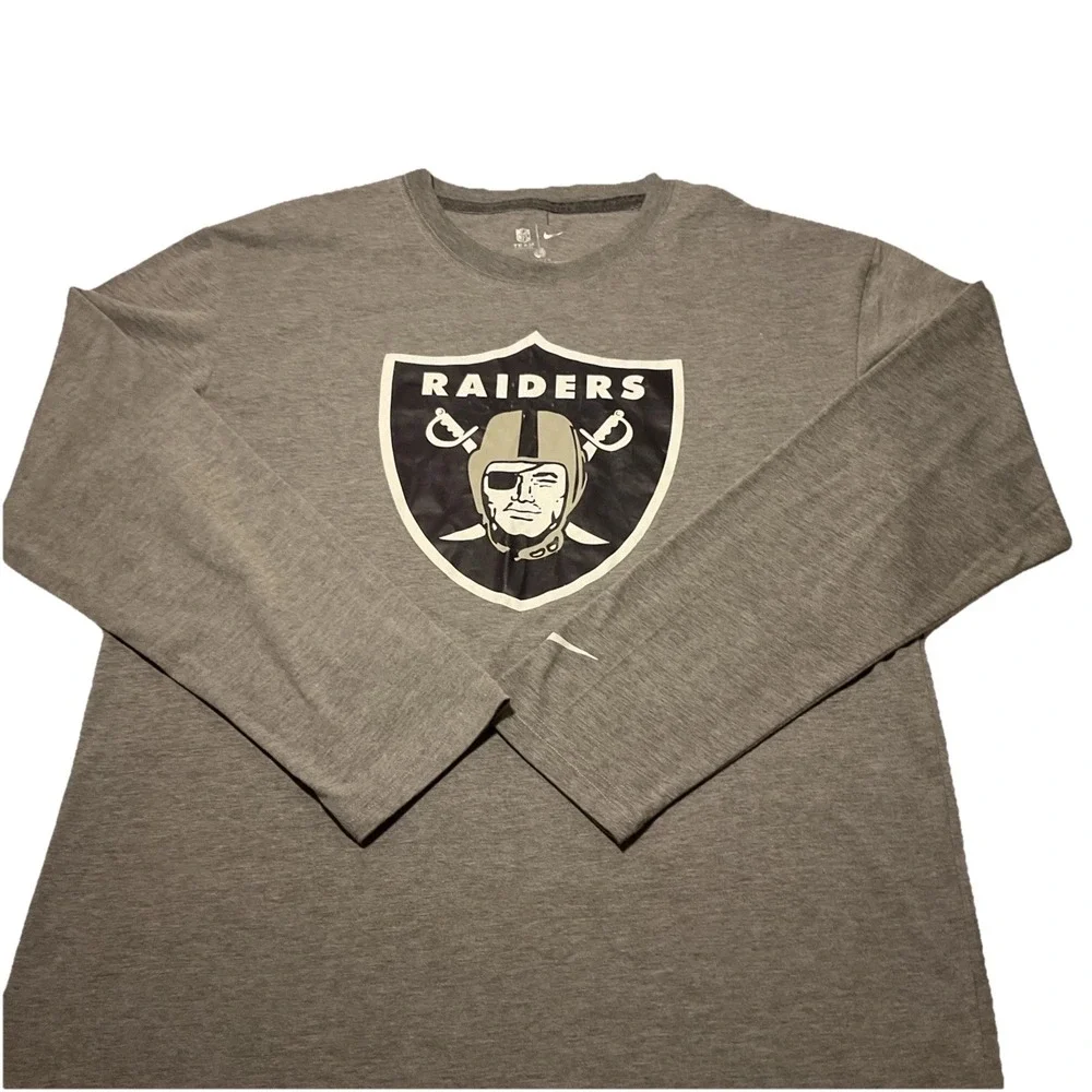Nike NFL Las Vegas Raiders Long Sleeve T-Shirt Mens Large Gray Cotton Crew Neck‎